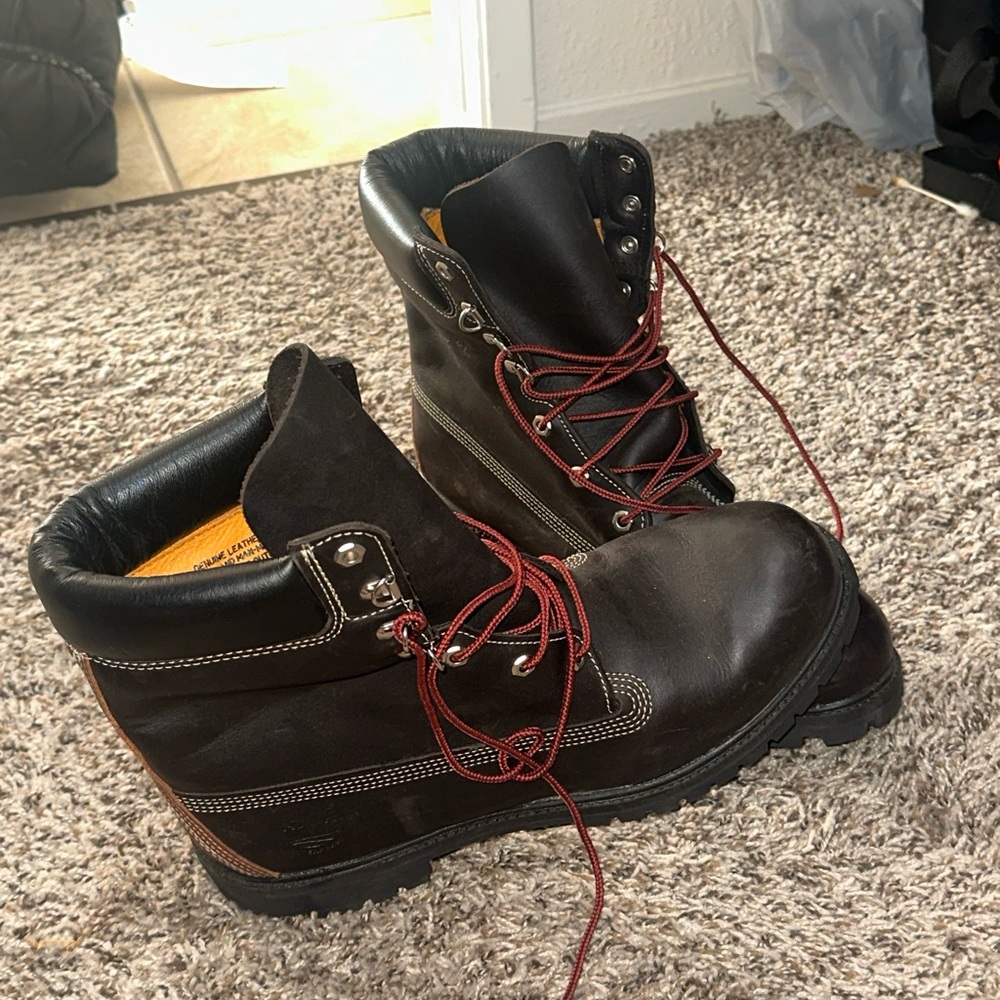 Timberland Dark Brown Boots with Red Laces